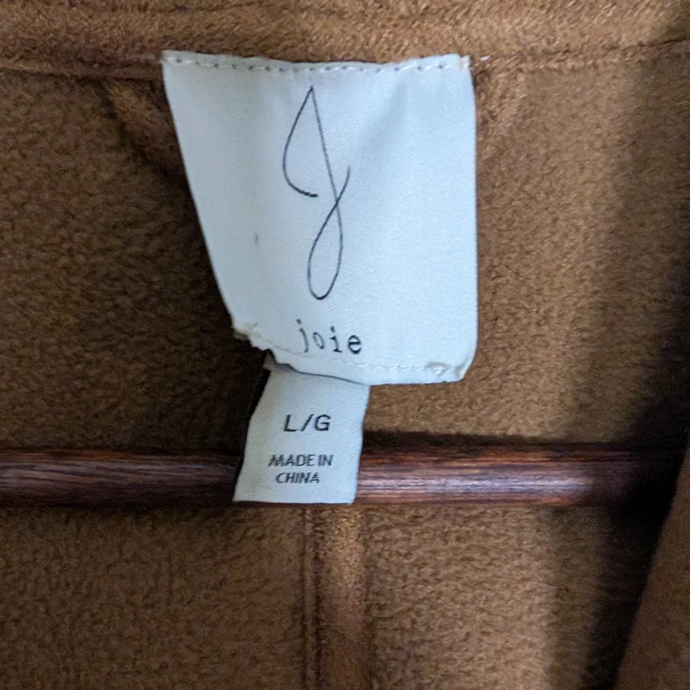 Joie Boucle Teddy Sherpa Hooded Open Cardigan Jacket Large Soft Camel Brown - Picture 3 of 10